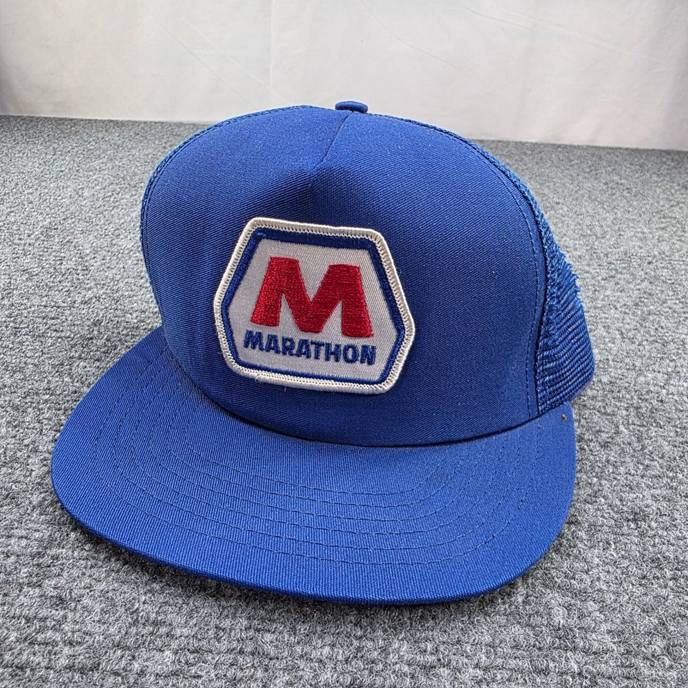 Marathon Trucker‎ Hat Blue Mesh Snapback Mens USA Made Vintage Gas Oil